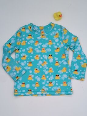 Cute Aqua Long Sleeve Swim Rashguard Shirt with "Ducky" Print Size 4T